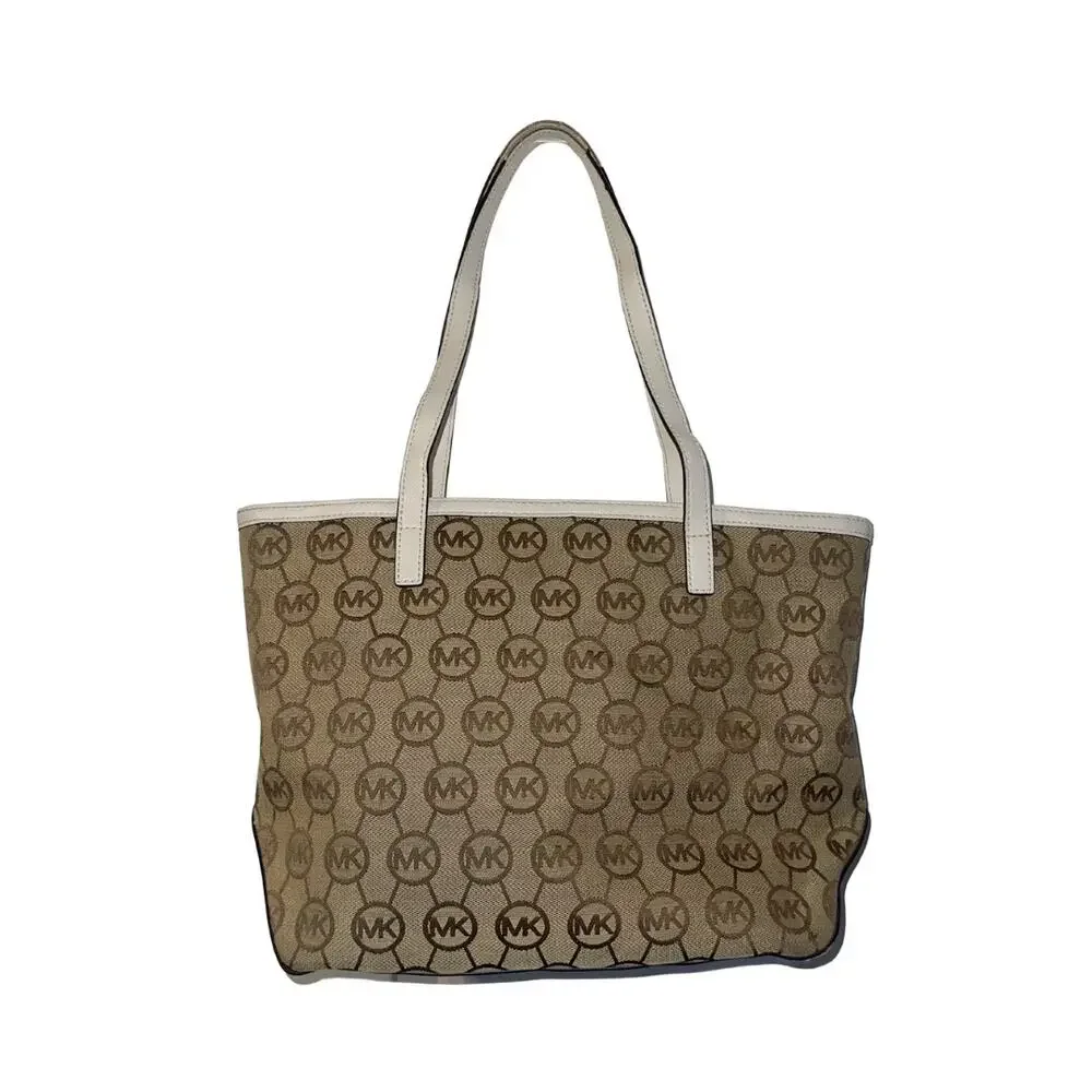 Michael Michael Kors Signature Logo Kempton Canvas Tote Bag Leather Trim